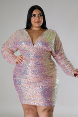 Plus Size Blush Long Sequin Long Sleeve