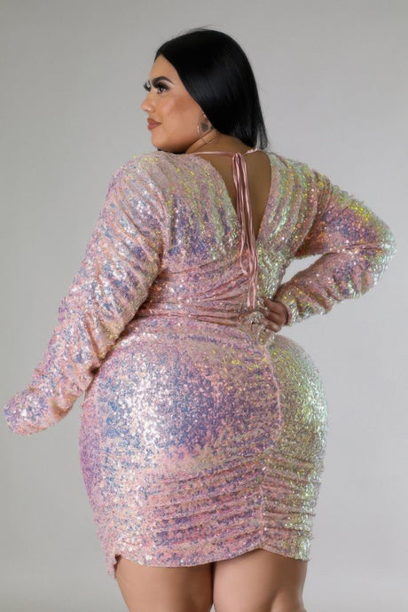 Plus Size Blush Long Sequin Long Sleeve side