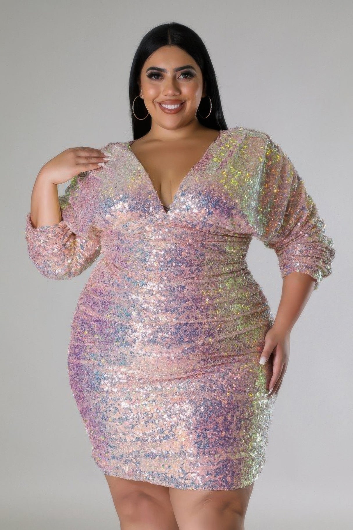 Plus Size Blush Long Sequin Long Sleeve