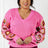 Plus Size Pink Crochet Sleeve V-Neck Sweater