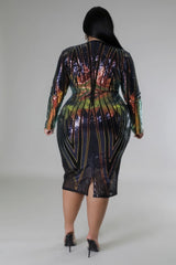 Plus Size Long Sleeve Sequin Midi Dress