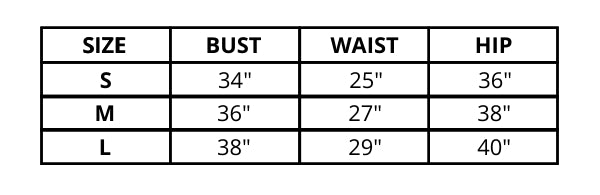 Privy Wholesale size chart