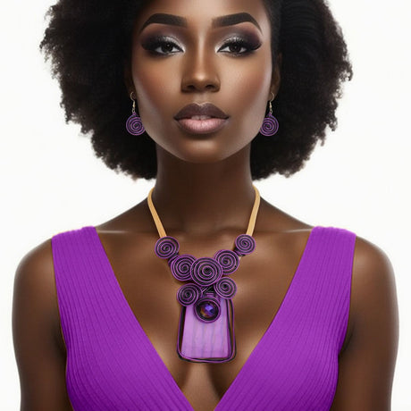 Necklace Vibrant Purple Striped Pendant Set Women