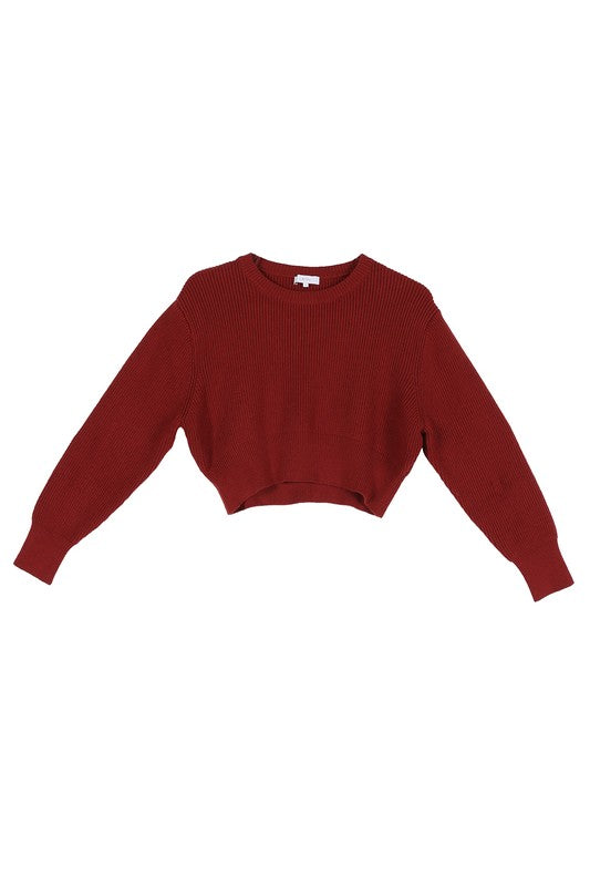 Red ribbed knit long sleeve top