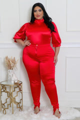 Red Plus Size Satin High-Waisted Pant Set