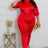 Red Plus Size Satin High-Waisted Pant Set