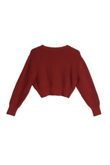 red ribbed knit long sleeve top back view