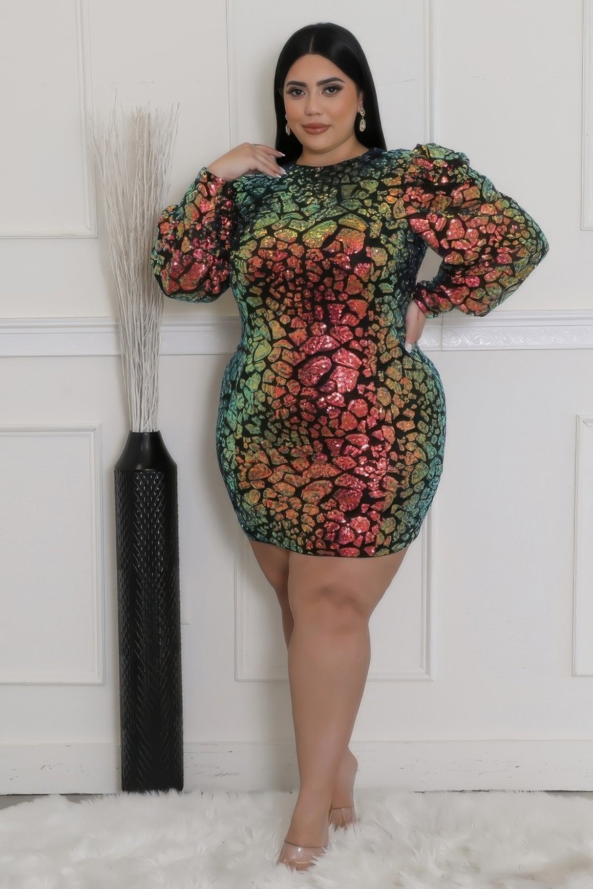 Plus Size Multi Color Sequin Mini Dress