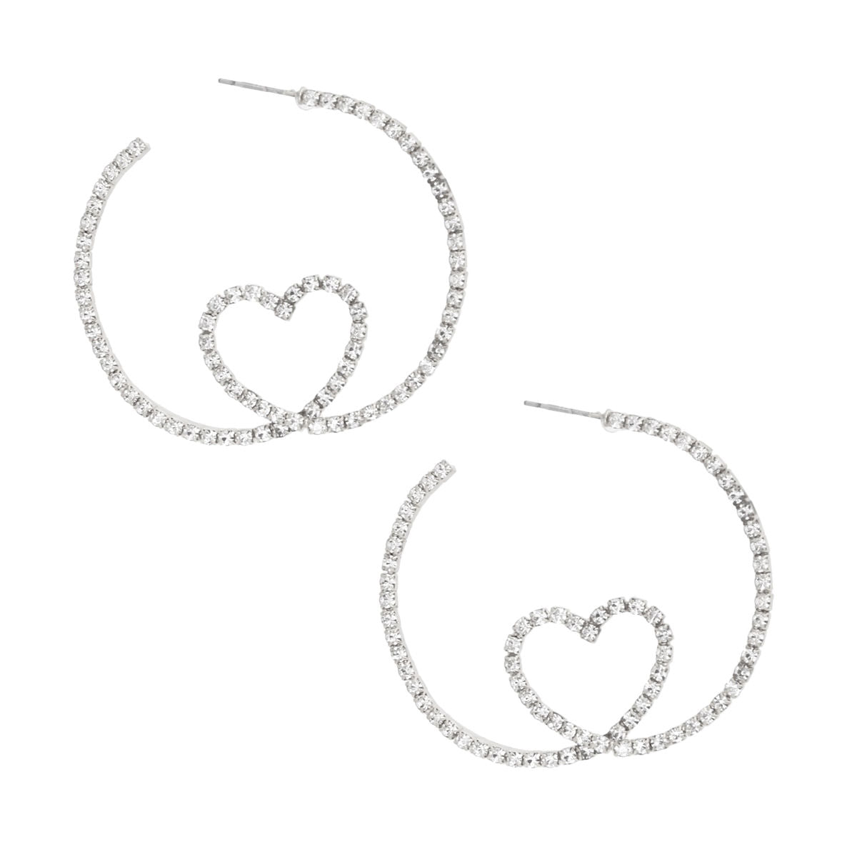 Hoop Silver Pave Looped Heart Memory Wire Earrings