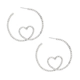 Hoop Silver Pave Looped Heart Memory Wire Earrings