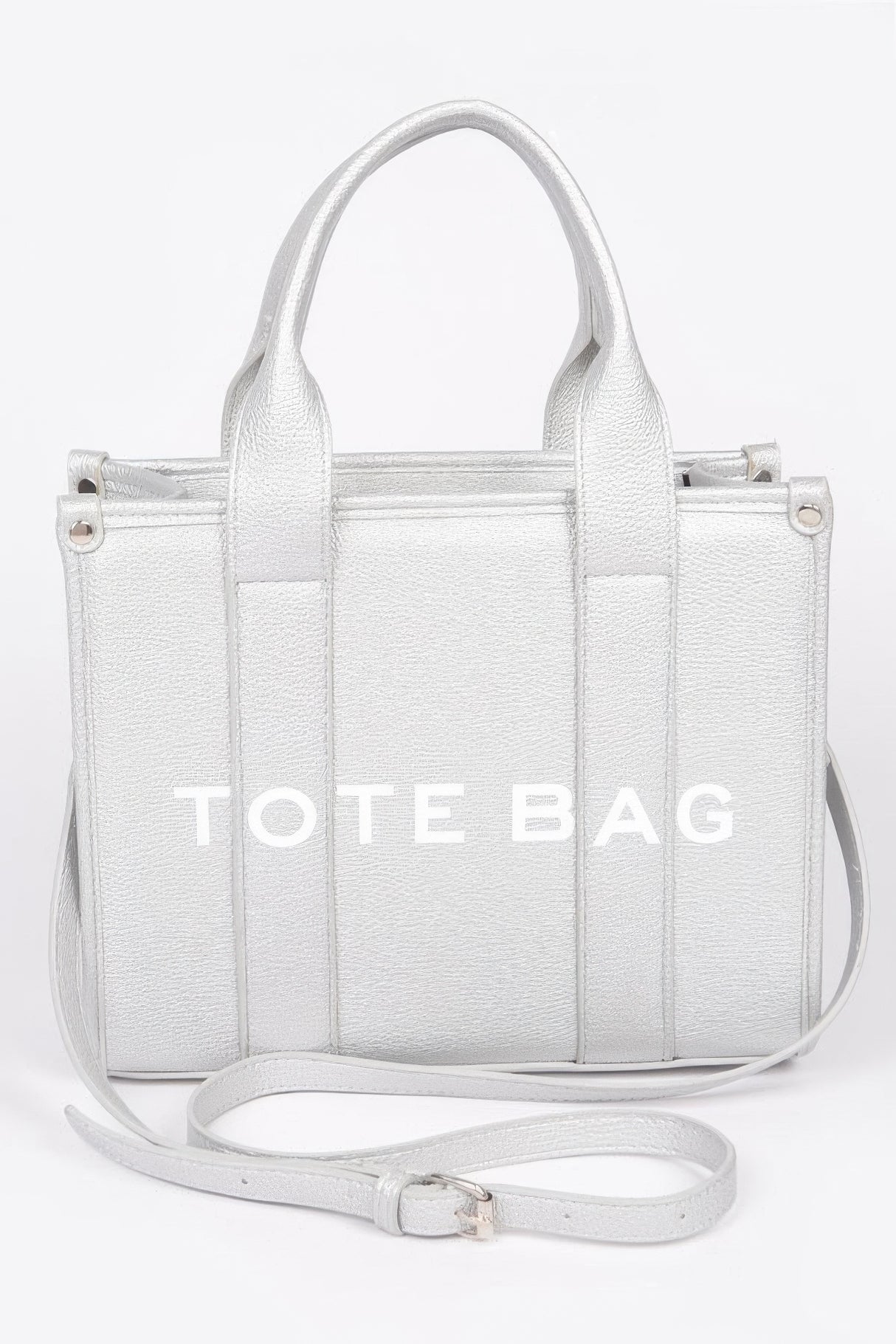 silver Small Faux Leather Tote Bag