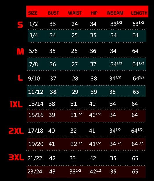 Symphony apparel size chart