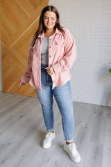 Plus Size Pink Soft Corduroy Shacket