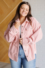 Plus Size Pink Soft Corduroy Shacket front