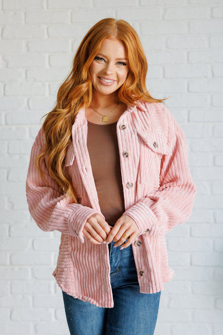 Pink Soft Corduroy Shacket front