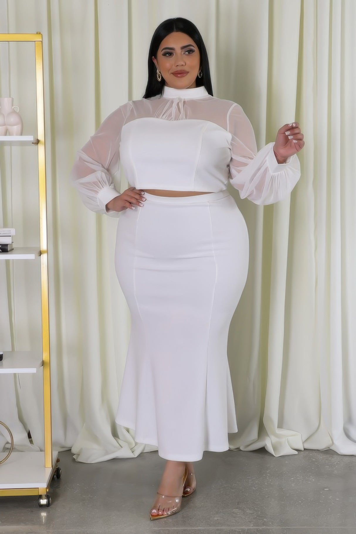 White Plus Size High-Waisted Maxi Skirt Set