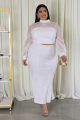 White Plus Size High-Waisted Maxi Skirt Set