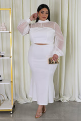 White Plus Size High-Waisted Maxi Skirt Set