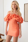 orange Tube Ruffle Off Shoulder Mini Dress