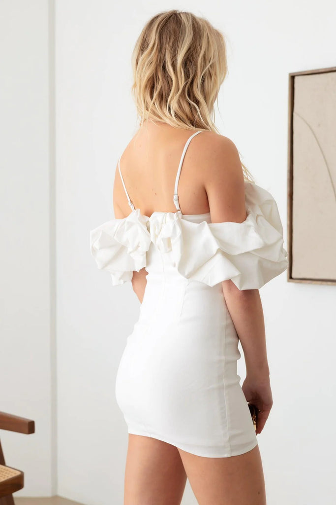 white Tube Ruffle Off Shoulder Mini Dress