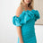 aqua Tube Ruffle Off Shoulder Mini Dress