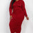 wine Plus Size Long Sleeve Ruched Midi Dress