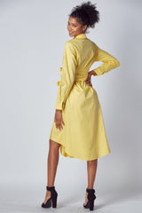 Yellow long sleeve dress with tie up detail side/back view