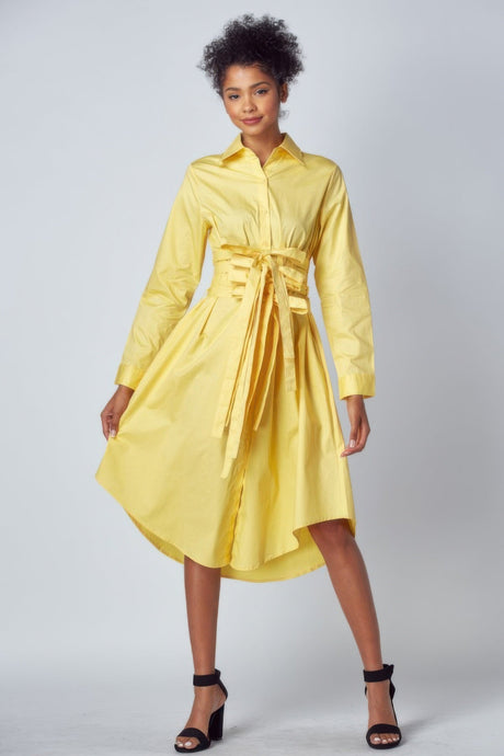 Yellow long sleeve dress with tie up detail