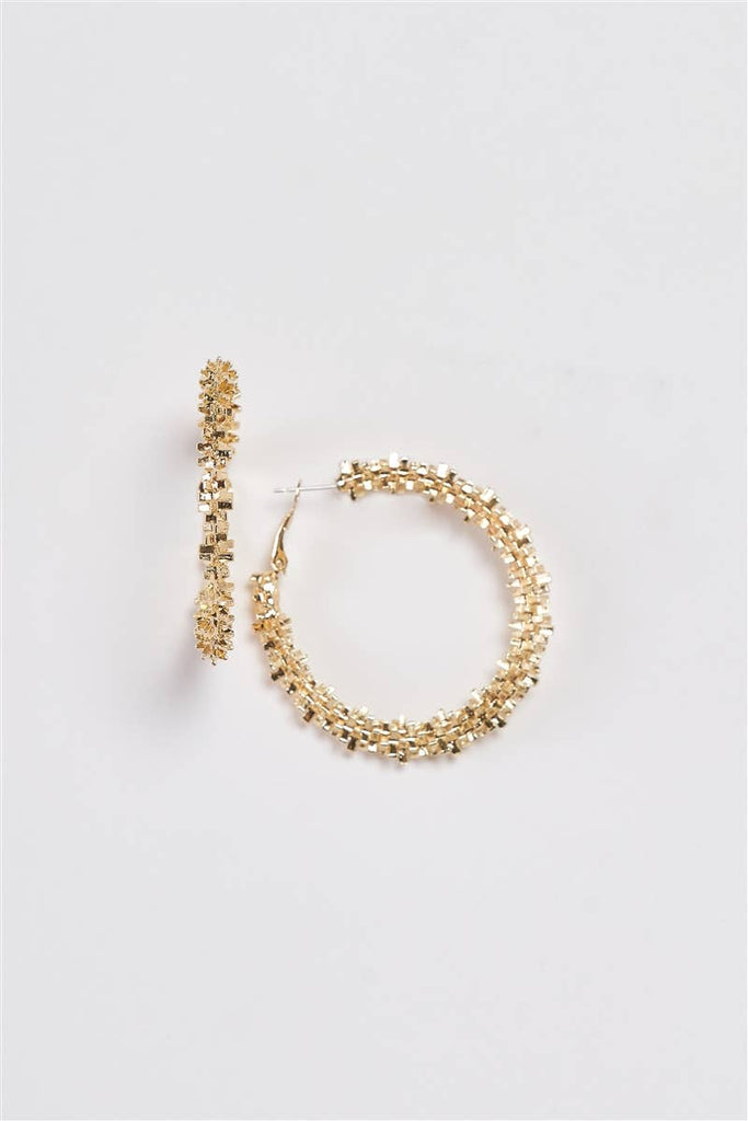 Gold Crashed Crystal Hoop Earrings