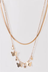 Gold Flat Snake & Link Chain With 3D Butterflies & Stars