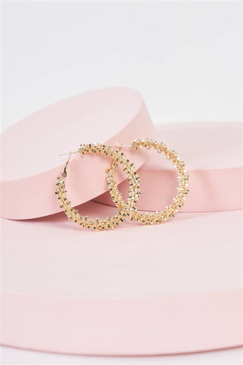 Gold Crashed Crystal Hoop Earrings