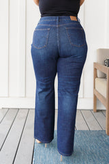 High Rise Button-Fly Straight Jeans in Dark Wash