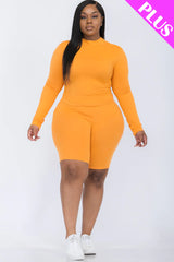 A plus size, mock-neck top and biker shorts set, perfect for a sporty and stylish look  Soft & light weight, high stretch jersey 