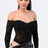 Black Leopard Print Off Shoulder Bodysuit