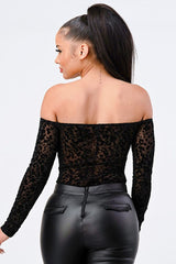 Black Leopard Print Off Shoulder Bodysuit