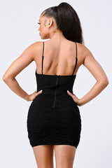 Luxe glitter front mesh ribbed cami mini dress