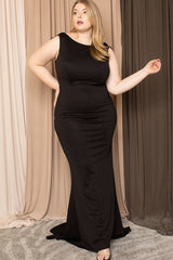 Black Ruffle Drapped Tail Plus Size Maxi Dress