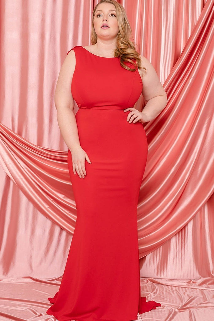 red Ruffle Drapped Tail Plus Size Maxi Dress