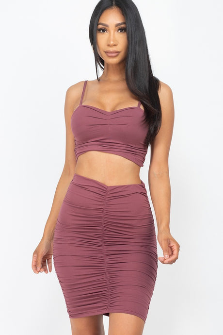 Wholesale Ruched Crop Top & Skirt Set