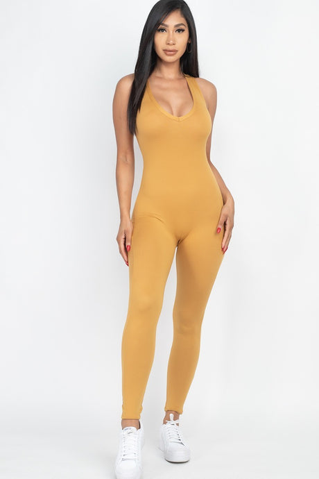 Scoop Neck Racer Back Bodycon Jumpsuit 