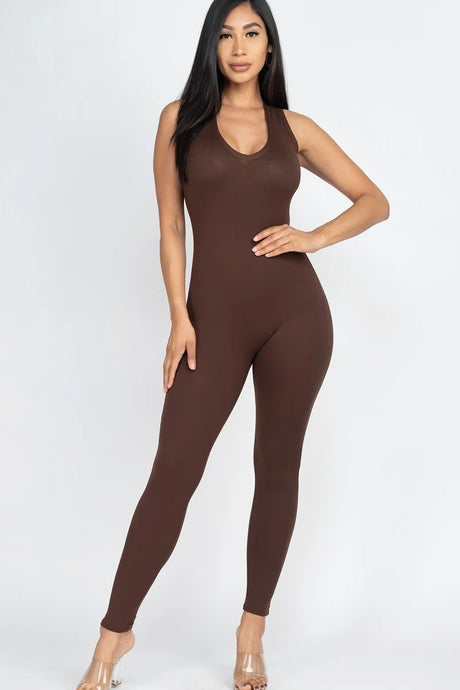 Scoop Neck Racer Back Bodycon Jumpsuit 