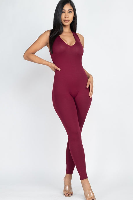 Scoop Neck Racer Back Bodycon Jumpsuit 