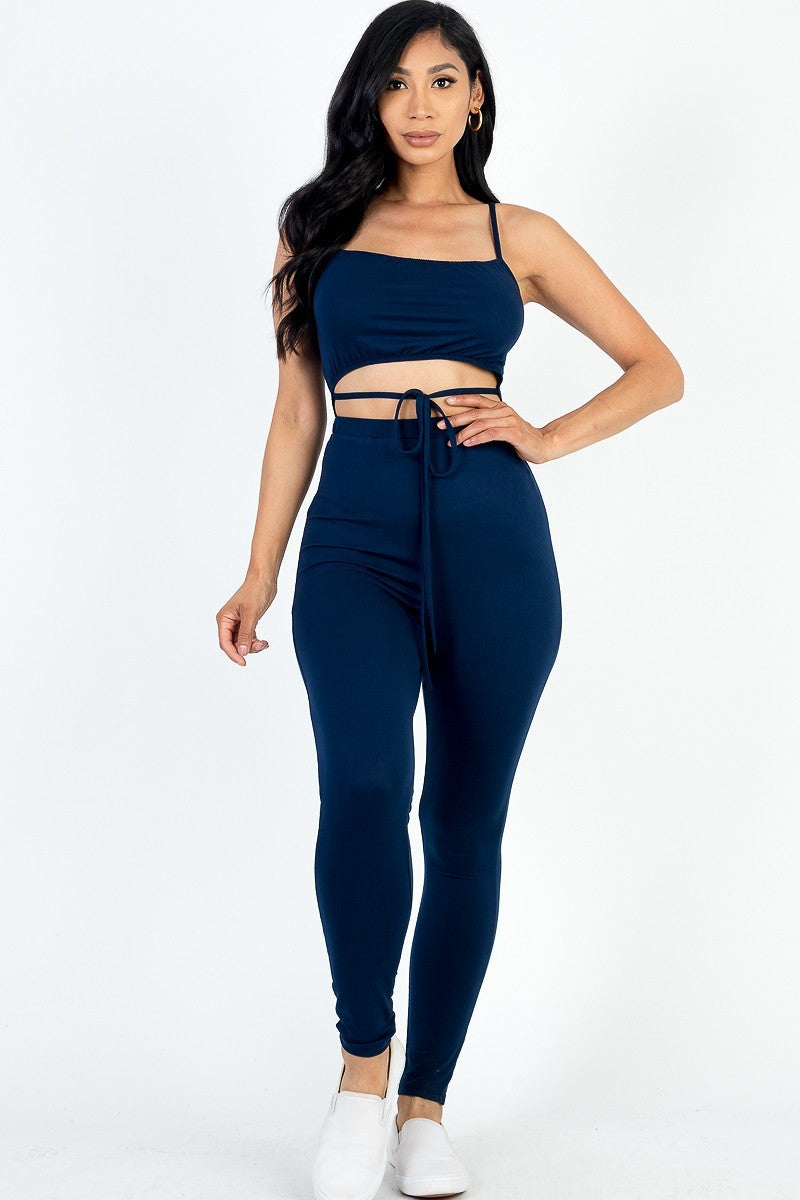 navy blue Wholesale Tie Front Cut Out Jumpsuit