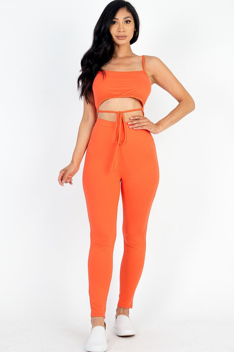 orange Wholesale Tie Front Cut Out Jumpsuit