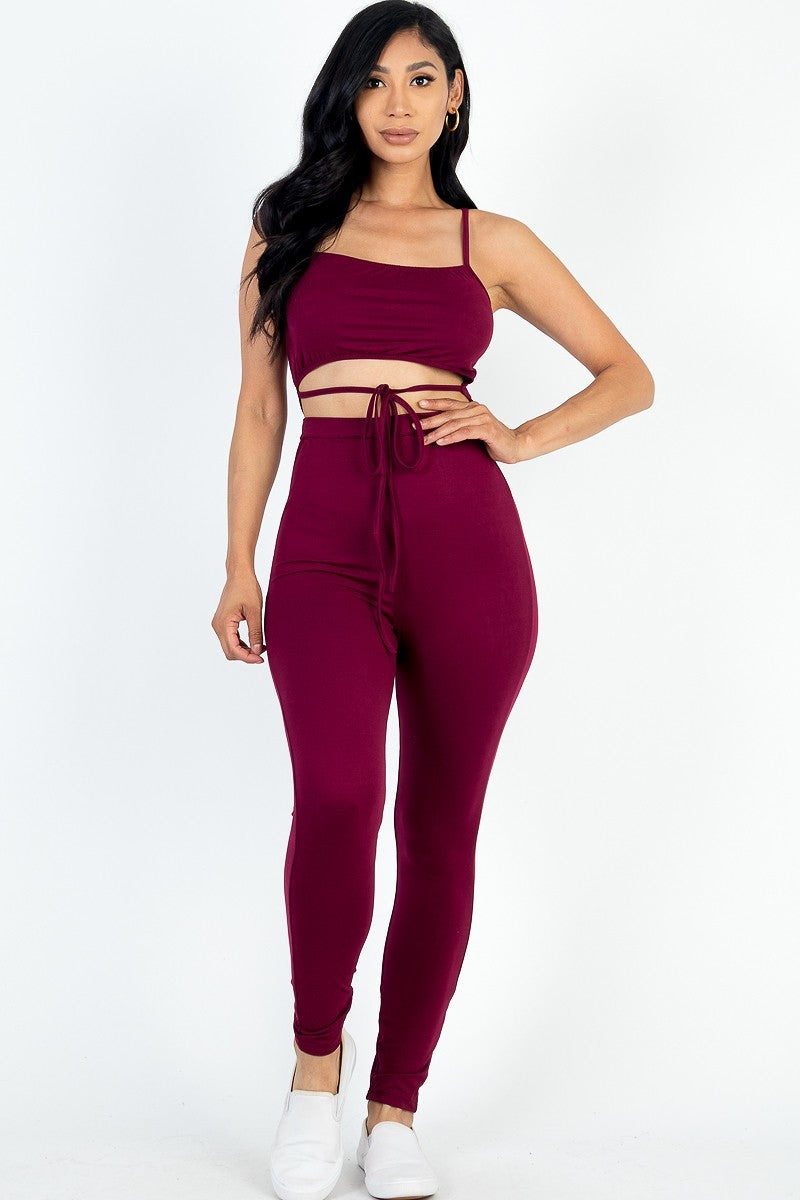 burgundy Wholesale Tie Front Cut Out Jumpsuit