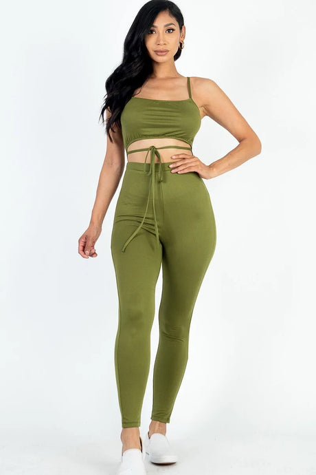 olive green Wholesale Tie Front Cut Out Jumpsuit