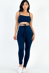 navy blue Wholesale Tie Front Cut Out Jumpsuit