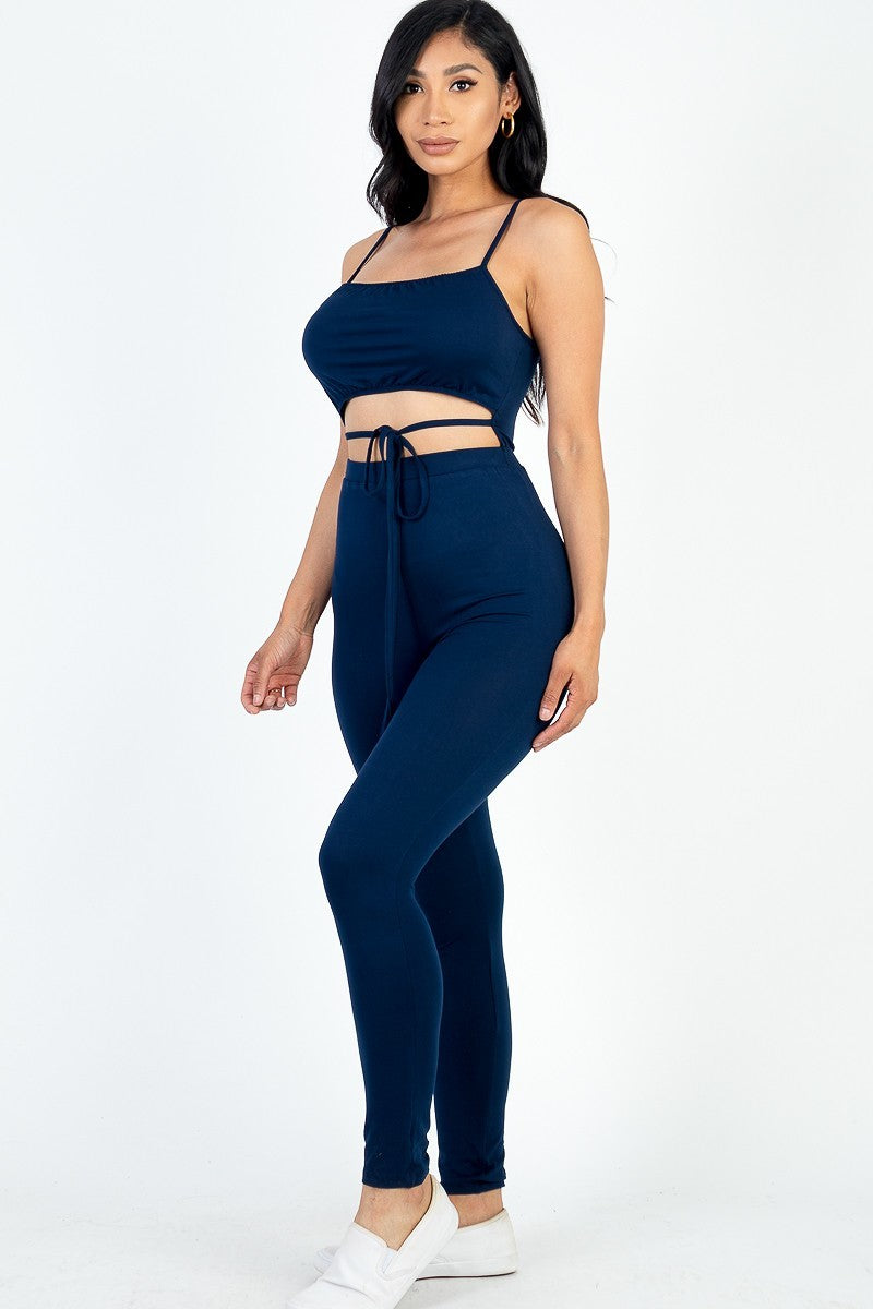 navy blue Wholesale Tie Front Cut Out Jumpsuit