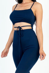 navy blue Wholesale Tie Front Cut Out Jumpsuit