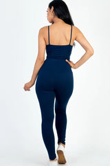 navy blue Wholesale Tie Front Cut Out Jumpsuit